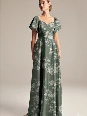 NWOT Aw Bridal Dey Dress Green Floral Maxi